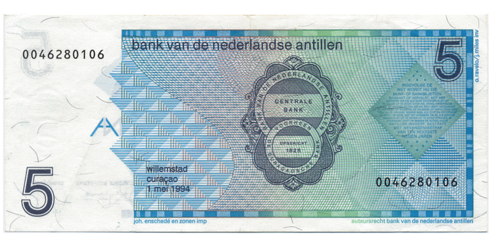Billete Antillas Holandesas 5 Gulden de 1994  - Numisfila