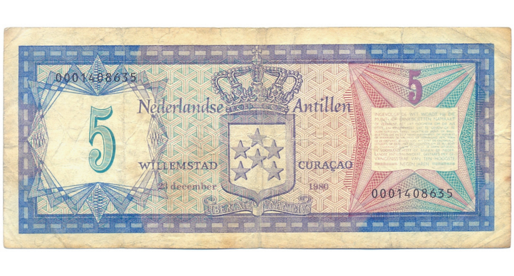 Billete Antillas Holandesas 5 Gulden 1980  - Numisfila