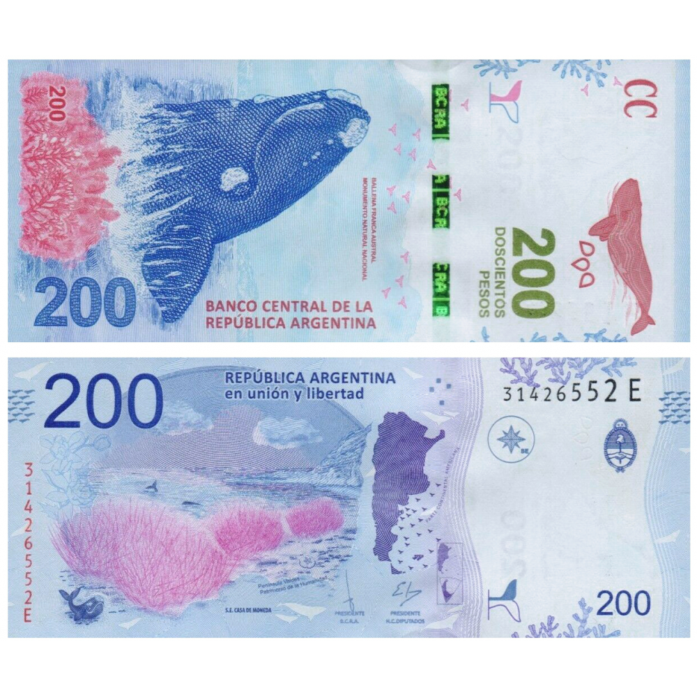 Billete Argentina 200 Pesos 2020 Ballena austral   - Numisfila