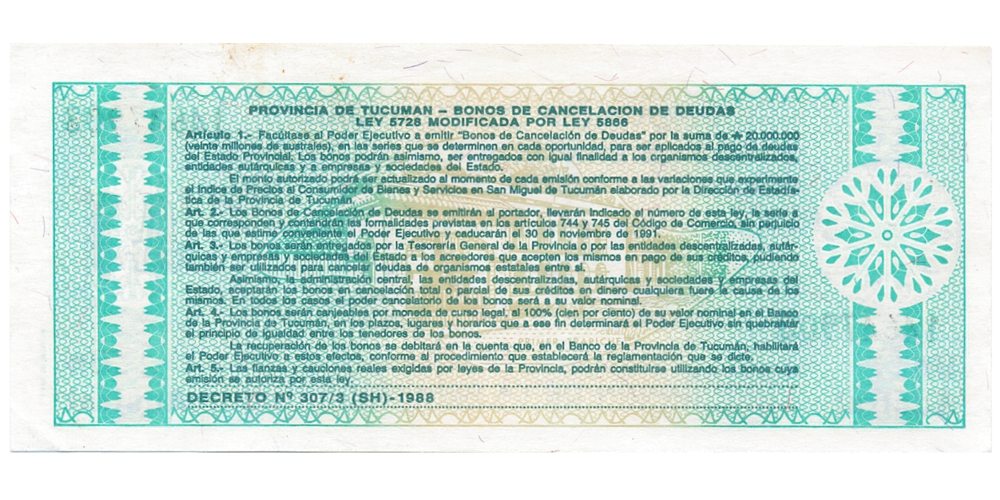 Argentina Billete Provincia Federal Tucuman 1 Austral 1987-88  - Numisfila