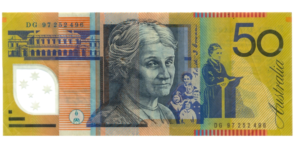 Billete Plástico Australia 50 Dolares 1996 - David Unaipon  y Edith Dircksey Cowan   - Numisfila