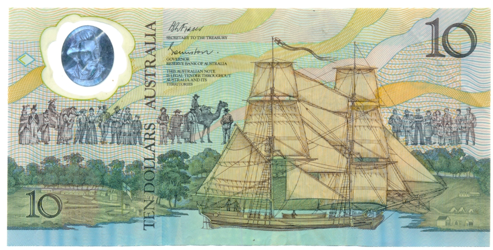 Australia Billete Polimero 10 Dollars 1988 Bicentenario Colonización Serial AB19232298  - Numisfila