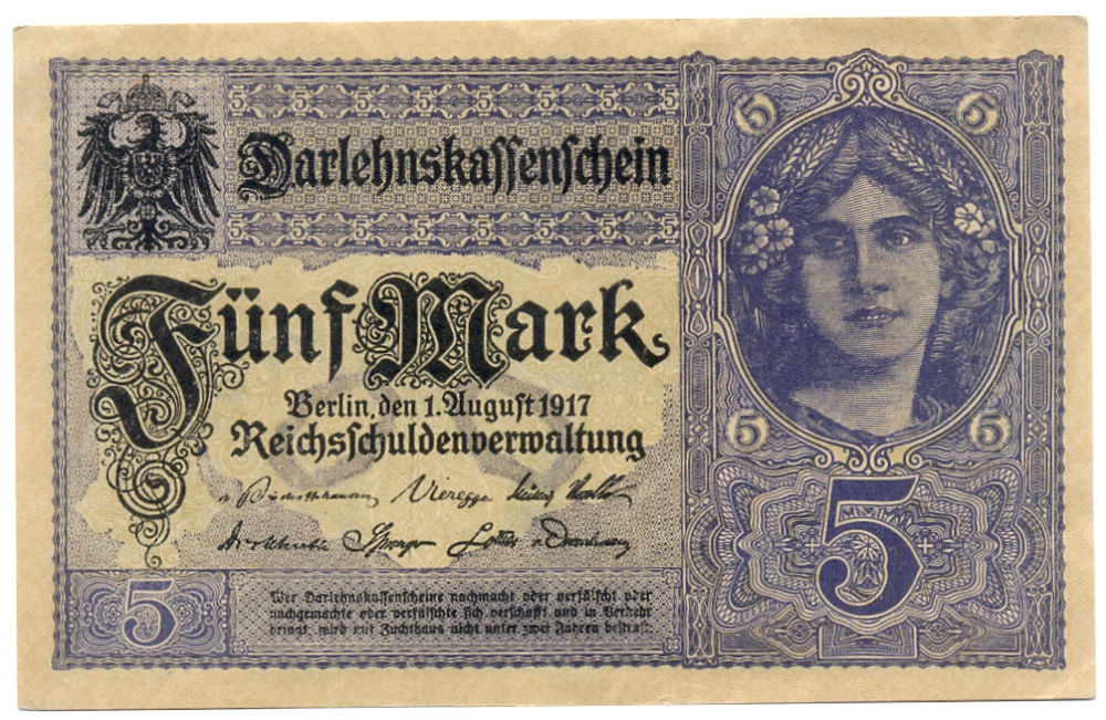 Billete Alemania 5 Mark 1917 Darlehnskassenschein - Numisfila