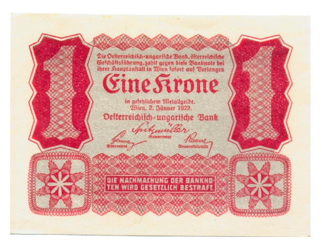 Billete Austria 1 Krone 1922 -  Banco Austrohúngaro  - Numisfila