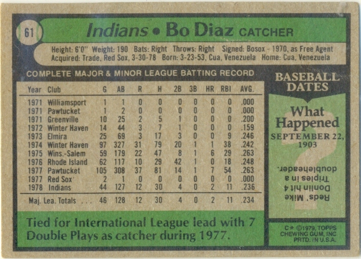 Barajita Baudilio Díaz Topps 1979 # 61  - Numisfila