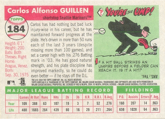 Barajita Carlos Guillen Topps Heritage Tigers 2004 # 184  - Numisfila