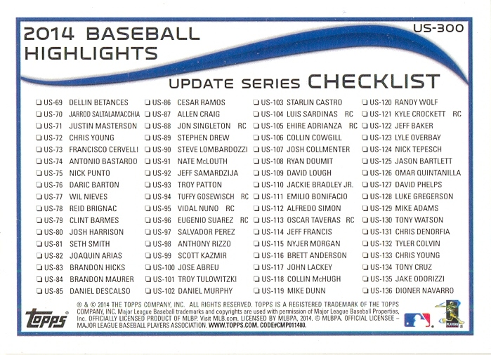 Barajita Miguel Cabrera Topps 2014 # US300  - Numisfila
