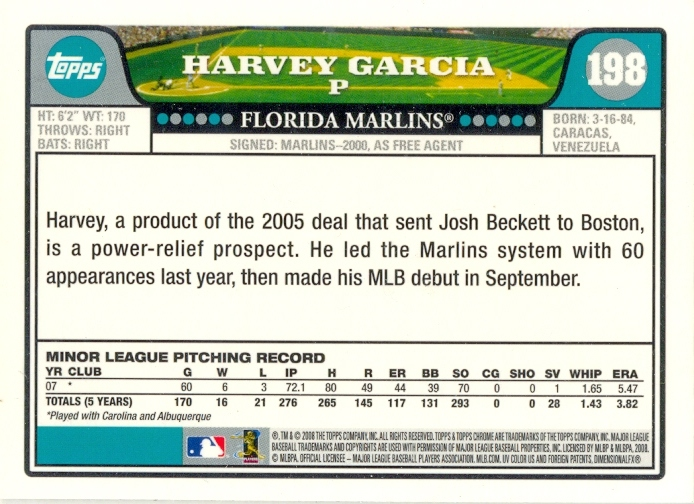 Barajita Harvey Garcia Topps Chrome 2008 # 198  - Numisfila