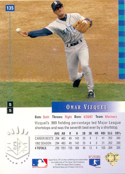 Barajita Omar Vizquel Upper 1993 # 135  - Numisfila