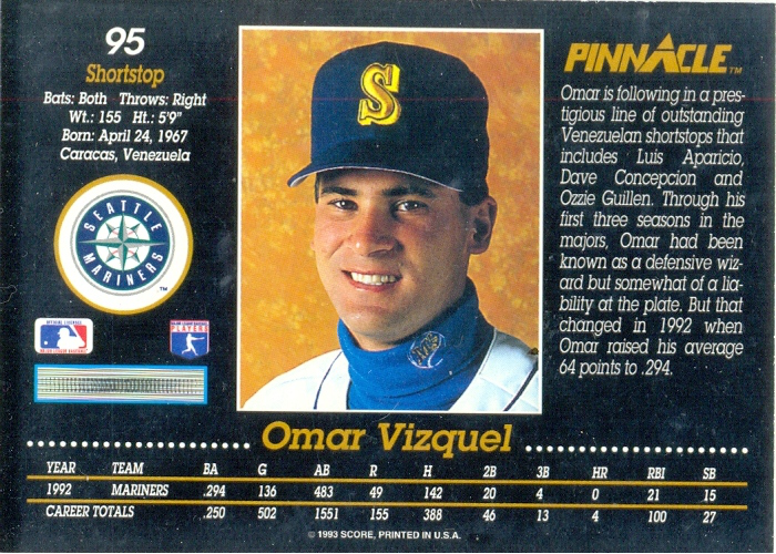 Barajita Omar Vizquel Pinnacle 1993 # 95  - Numisfila