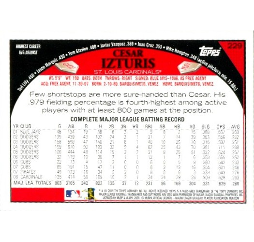 Barajita Cesar Izturis Topps 2009 #229  - Numisfila