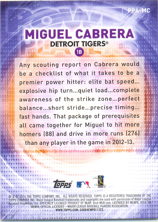 Barajita Miguel Cabrera Topps 2014 # PPA-MC  - Numisfila