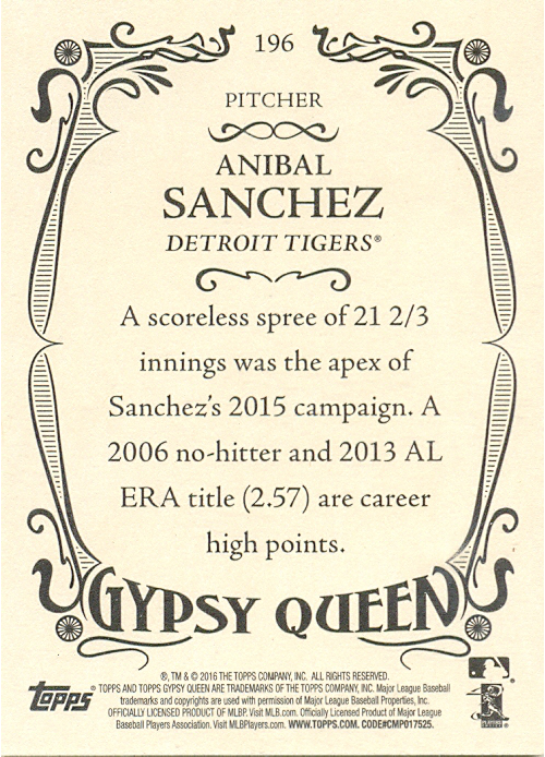 Barajita Anibal Sánchez Gypsy 2015 # 64  - Numisfila