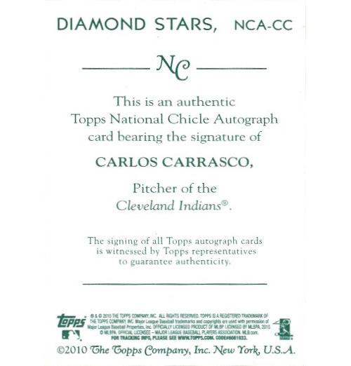 Barajita Autografiada Carlos Carrasco Topps Indians 2010 # NCA-CC  - Numisfila