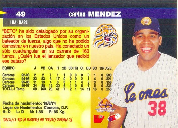 Barajita Autografiada Carlos Méndez Line Up 1995  - Numisfila