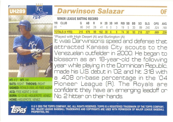 Barajita Darwinson Salazar Topps 2006 #UH289  - Numisfila