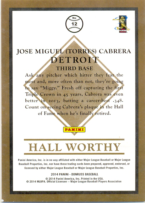 Barajita Miguel Cabrera Panini 2014 # 12  - Numisfila