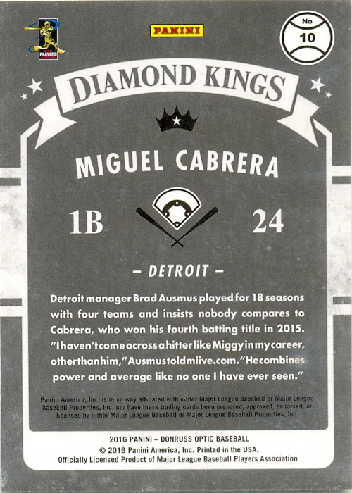 Barajita Miguel Cabrera Panini 2016 # 10  - Numisfila