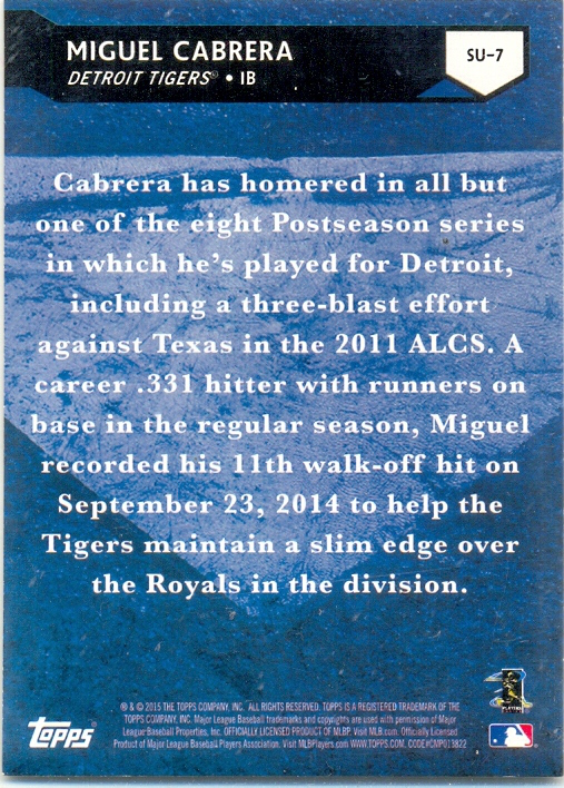 Barajita Miguel Cabrera Topps 2015 # SU-7  - Numisfila