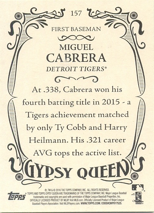Barajita Miguel Cabrera Topps 2016 # 157  - Numisfila