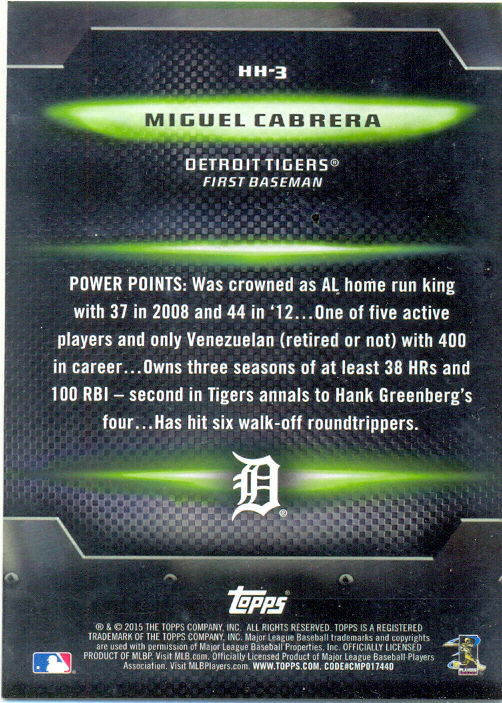 Barajita Miguel Cabrera Topps 2016 # HH-3  - Numisfila