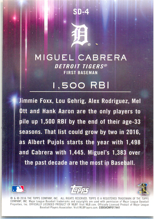 Barajita Miguel Cabrera Topps 2016 # SD-4  - Numisfila