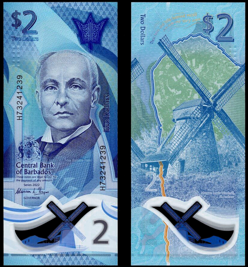 Billete Plástico Barbados 2 Dólares 2022  - Numisfila