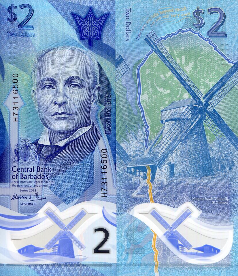Set 3 Billetes Barbados 2,5 y 10 dólares 2022  - Numisfila