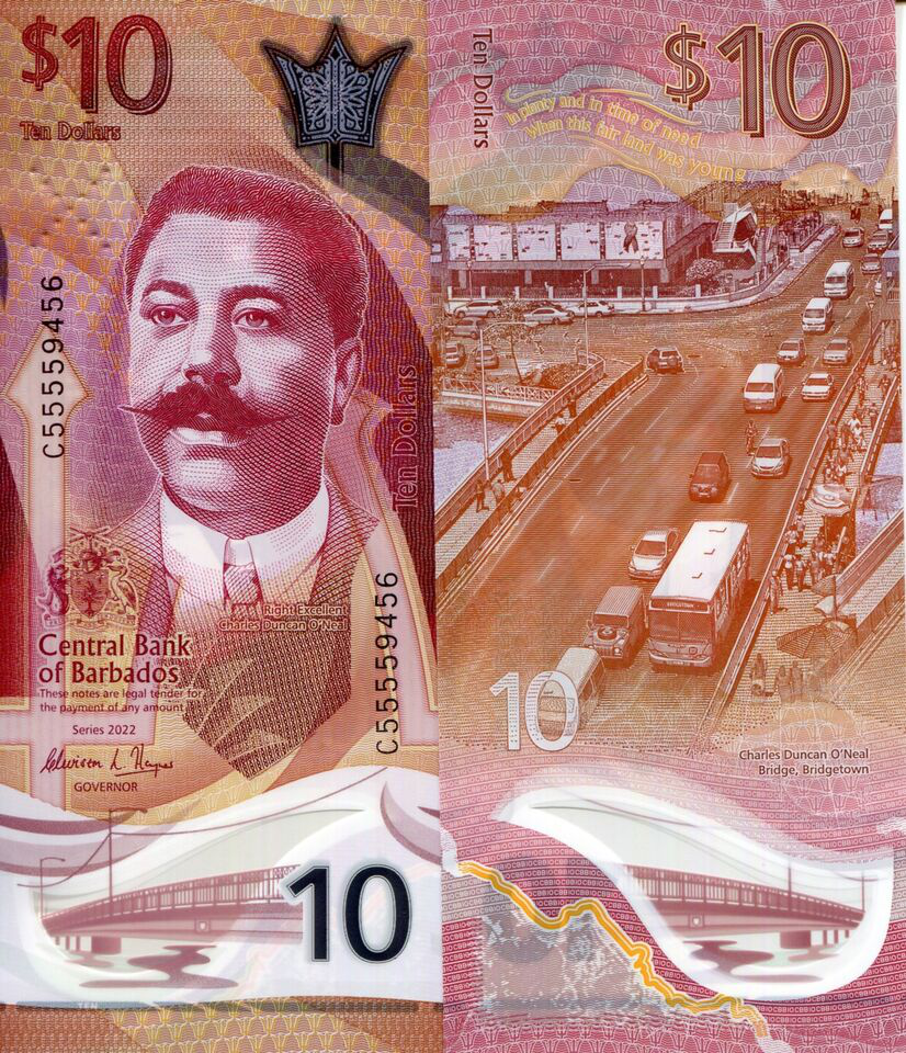 Set 3 Billetes Barbados 2,5 y 10 dólares 2022  - Numisfila