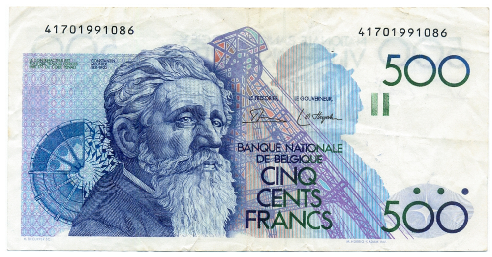 Billete Belgica 500 Francs 1982 - Escultor Constantin Meunier - Numisfila