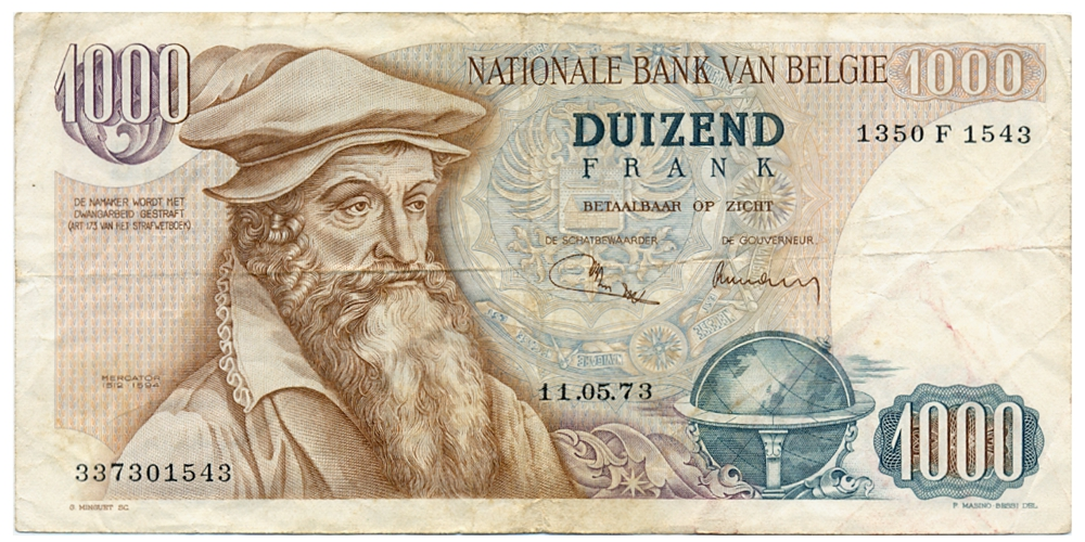 Billete Belgica 1000 Francs 1973 - Explorador Gerardus Mercator - Numisfila