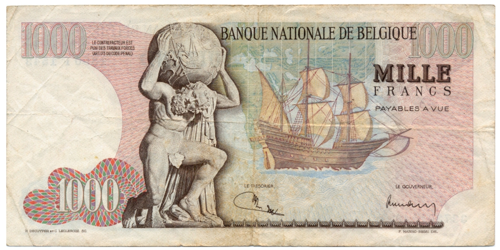 Billete Belgica 1000 Francs 1973 - Explorador Gerardus Mercator  - Numisfila