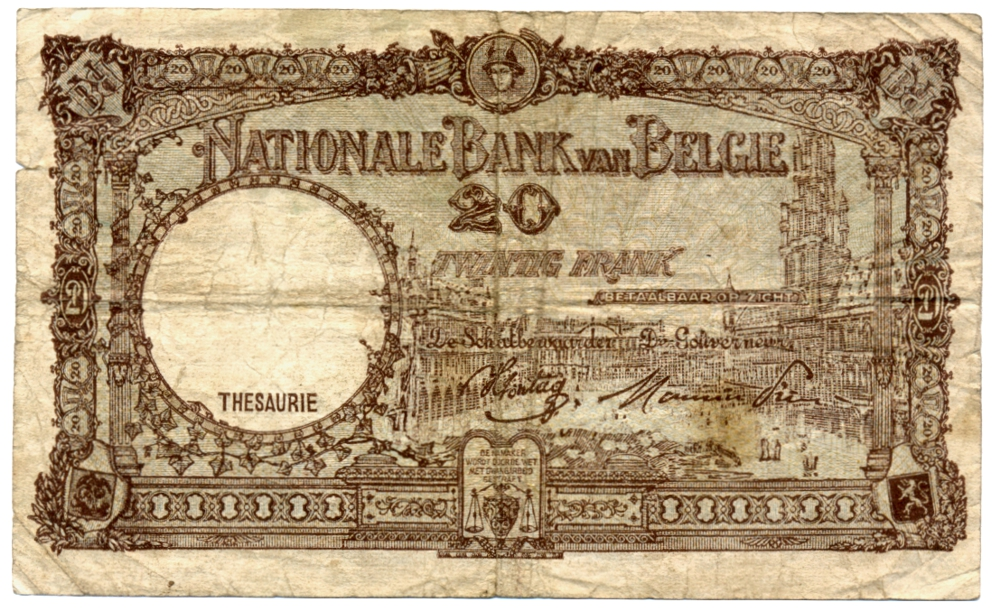 Billete Bélgica 20 Francos 1945 - Rey Alberto y la Reina Isabel  - Numisfila