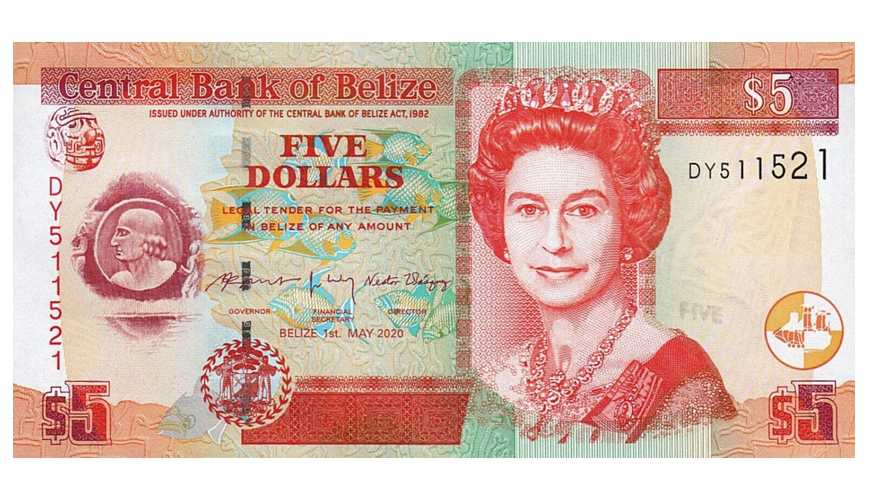 Billete Belice 5 Dolares 2020  Reina Isabel II   - Numisfila