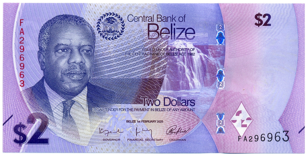 Billete Belice 2 Dolares 2025 - Philip Goldson - Numisfila
