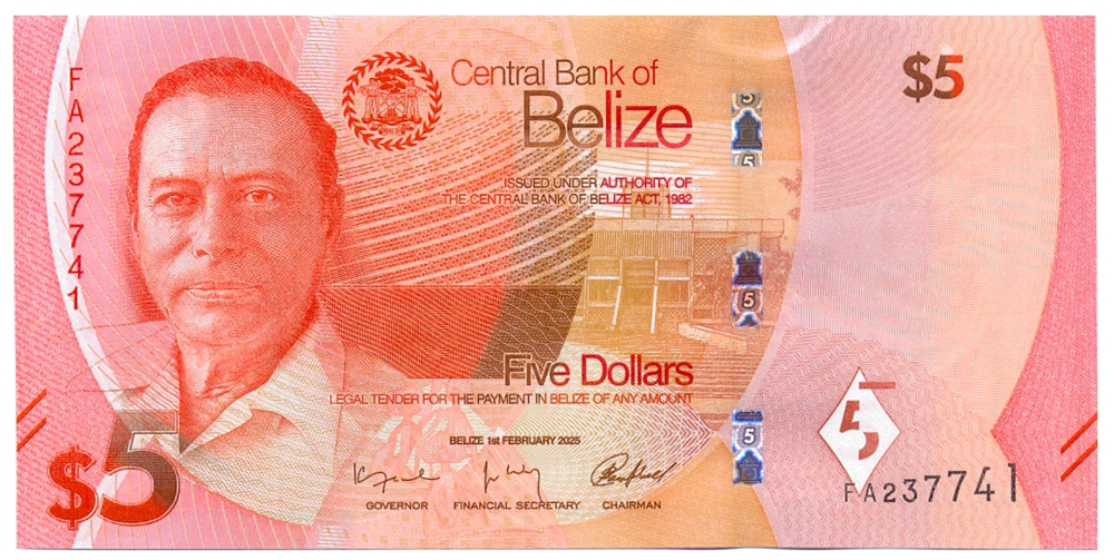 Billete Belice 5 Dolares 2025 - George Cadle Price - Numisfila