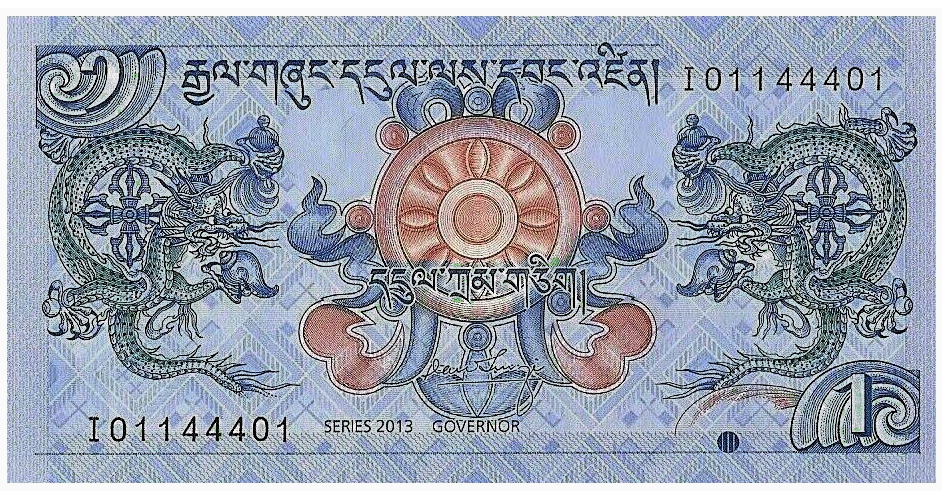 Billete Bhutan 1 Ngultrum 2013   - Numisfila