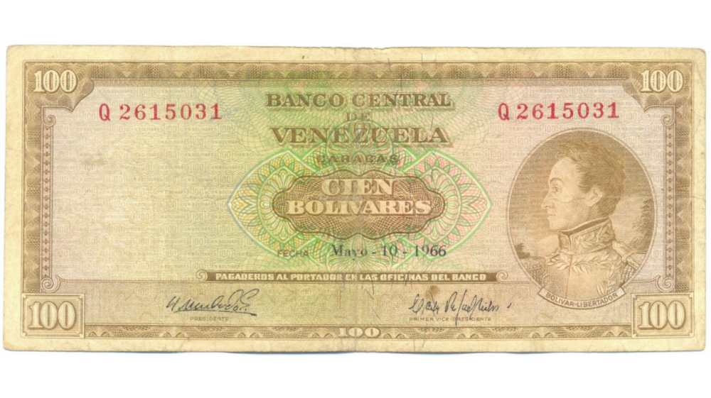 Díficil Q7 Billete 100 Bolívares 1966 Serial Q2615031  - Numisfila