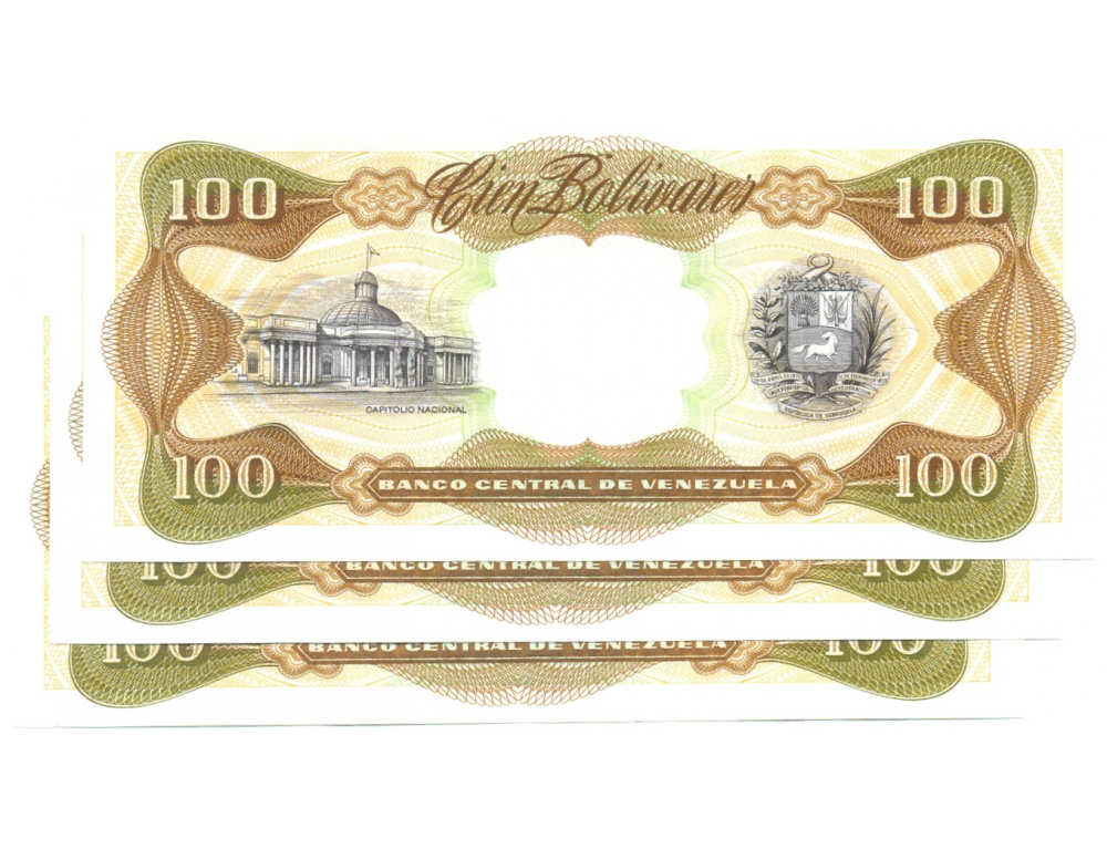 3 Billetes 100 Bolívares 1998 Capicúa K80633608 y Consecutivos  - Numisfila