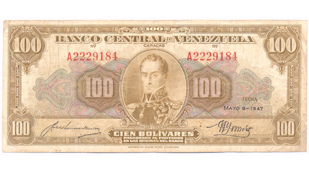 Billete 100 Bolívares Mayo 1947 Serial A2229184 - Numisfila