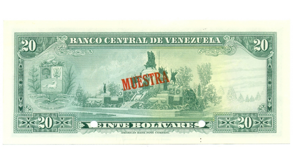 Muestra Billete 20 Bolívares 1972   - Numisfila