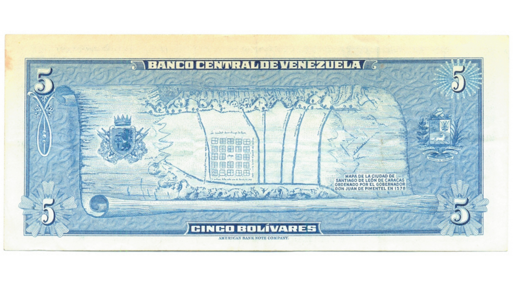 Billete 5 Bolívares 1966 A7 Serial A0180142 Conmemorativo   - Numisfila