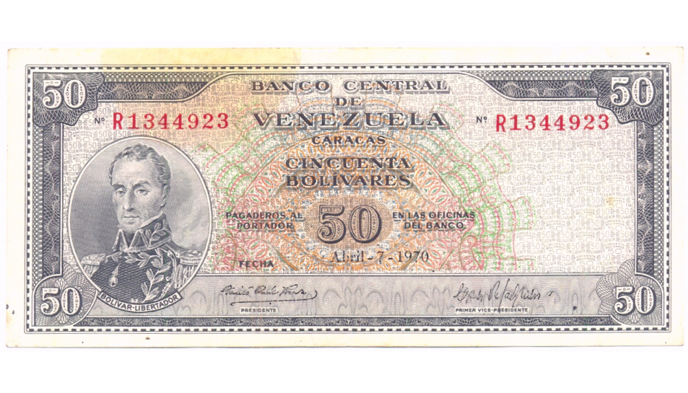 Billete 50 Bolívares 1970 R7 Serial R1344923  - Numisfila