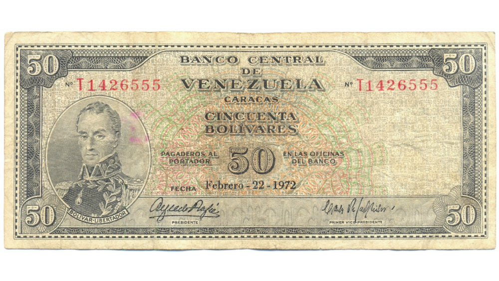 Billete 50 Bolívares Febrero 1972 T7 Serial T1426555  - Numisfila