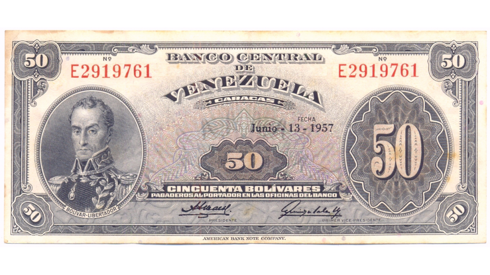 Billete 50 Bolívares 1957 E7 Serial E2919761 - Numisfila