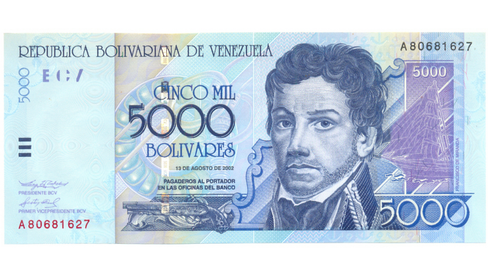 Billete 5.000 Bolívares 2002 A8 Serial A80681627  - Numisfila