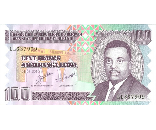 Billete Burundi 100 Francos 2011 Louis Rwagasore  - Numisfila