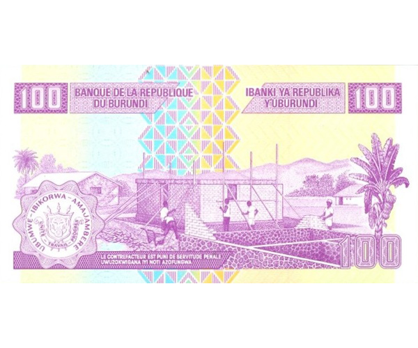 Billete Burundi 100 Francos 2011 Louis Rwagasore  - Numisfila