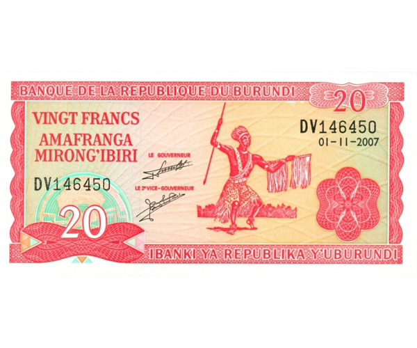 Billete Burundi 20 Francos 2007  - Numisfila