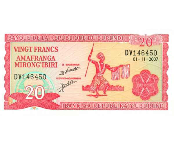 Billete Burundi 20 Francos 2007 - Numisfila
